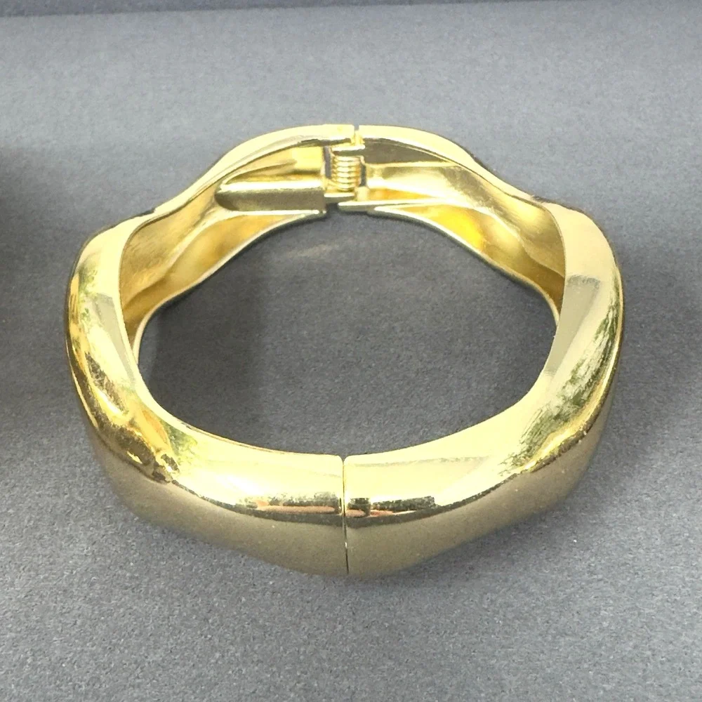 Lot Of 3 Gold Tone Cuff And Bangle Bracelet Statement Boho Runway Minimal